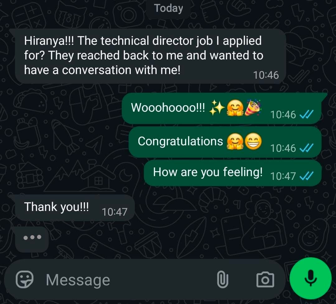 Client message: The technical director job I applied for? They reached back to me!