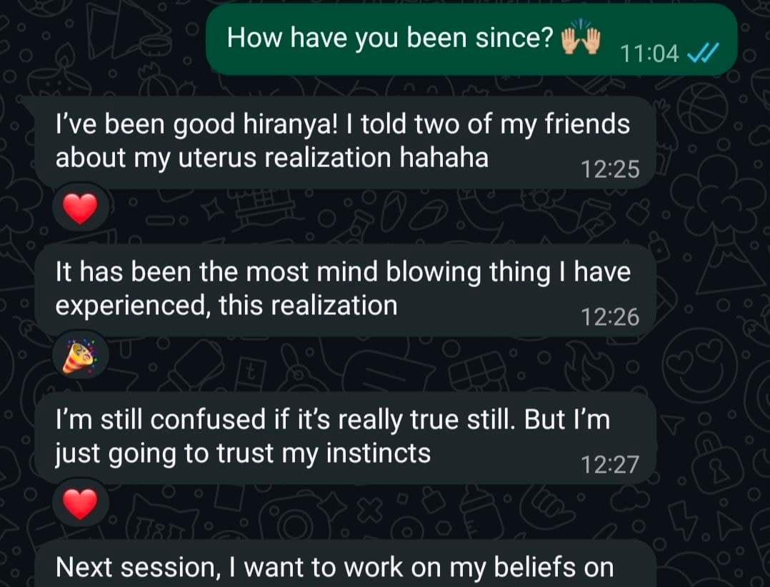 Client message describing a breakthrough realization and choosing to trust their instincts